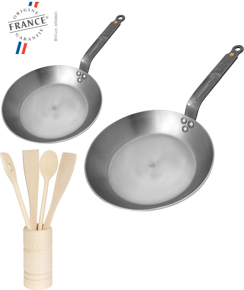 DeBuyer Mineral B Element Koekenpan Set Ø 24 en Ø 28 cm Met houten