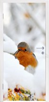 Deursticker Sneeuw - Roodborstje - Tak - 90x215 cm - Deurposter