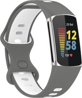 By Qubix - Geschikt voor Fitbit Charge 5 - Fitbit Charge 6 Sportbandje met dubbele lus - Grijs - wit - Tweekleurig - Maat: L - Smartwatch Band - Horlogeband -