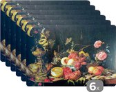 Placemat - Placemats kunststof - Stilleven met gouden munten en nautilus-muschel - schilderij van Jan Davidsz de Heem - 45x30 cm - 6 stuks - Hittebestendig - Anti-Slip - Onderlegger - Afneembaar