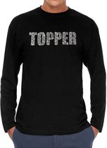 Glitter Topper longsleeve shirt zwart met steentjes/ rhinestones voor heren - Shirts met lange mouwen - Glitter kleding/ foute party outfit 2XL