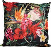 1x Bank/sier kussens donkergroen voor binnen en buiten tropische bloemen print 45 x 45 cm - Tropische tuin/huis kussens