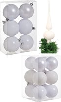 Kerstversiering set mix mat/glans/glitter kerstballen met piek in het wit 6 en 8 cm pakket - 37x stuks