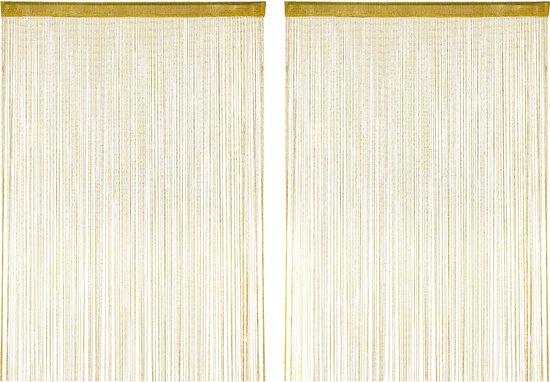 Relaxdays 2x Draadgordijn glitters - deurgordijn - draadjesgordijn - 145 x 245 cm - goud