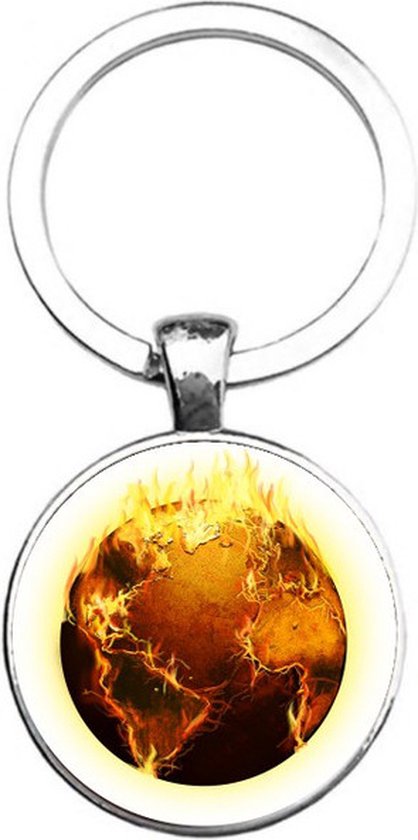 Sleutelhanger Glas - Wereldbol Vuur