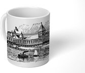 Mok - vintage tekening van Ellis Island en het immigratiegebouw - 350 ML - Beker