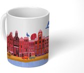 Mok - tekening van rode huizen in Amsterdam - 350 ML - Beker