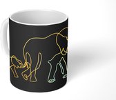 Mok - Olifant - Goud - Zwart - Lijn - Simpel - 350 ML - Beker