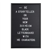 letterbord - 145 letters - cijfers - speciale tekens - 45 x 30 cm - hangend - zwart