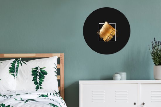 Bandes de peinture or sur fond noir Sticker mural cercle mural - 50x50 cm - peinture ronde - cercle papier peint - cercle mural - cercle vivant - autocollant & découpe ronde