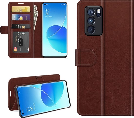 Housse Portefeuille Pour Oppo Reno6 Pro+ 5G - étui Flip Style Livre, Marron, Neuf
