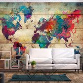 Zelfklevend fotobehang - Wereldkaart in prachtige kleuren, 8 maten, premium print