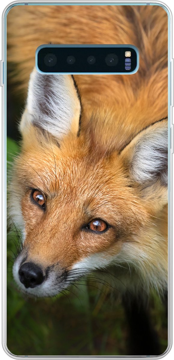 Telefoonhoesje Geschikt voor Samsung Galaxy S10 Plus hoesje - Vos - Groen - Oranje - Siliconen Telefoonhoesje Telefoonhoesje