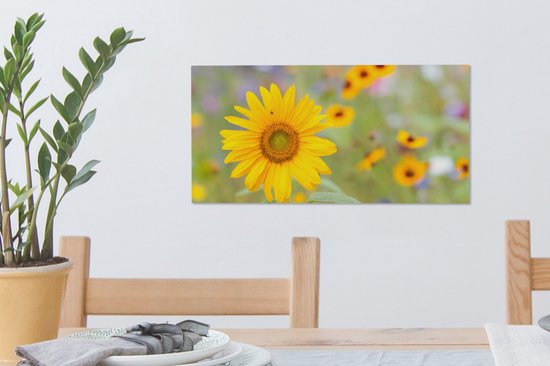 Toile Peinture Fleurs - Tournesol - Jaune - 40x20 cm - Décoration murale