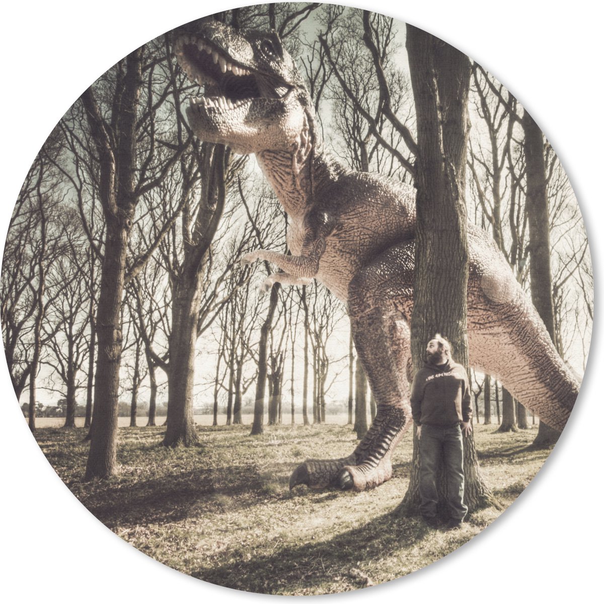 Muismat rond 50x50 cm - Mousepad Dinosaurus - Bos - Boom - Ronde muismatten
