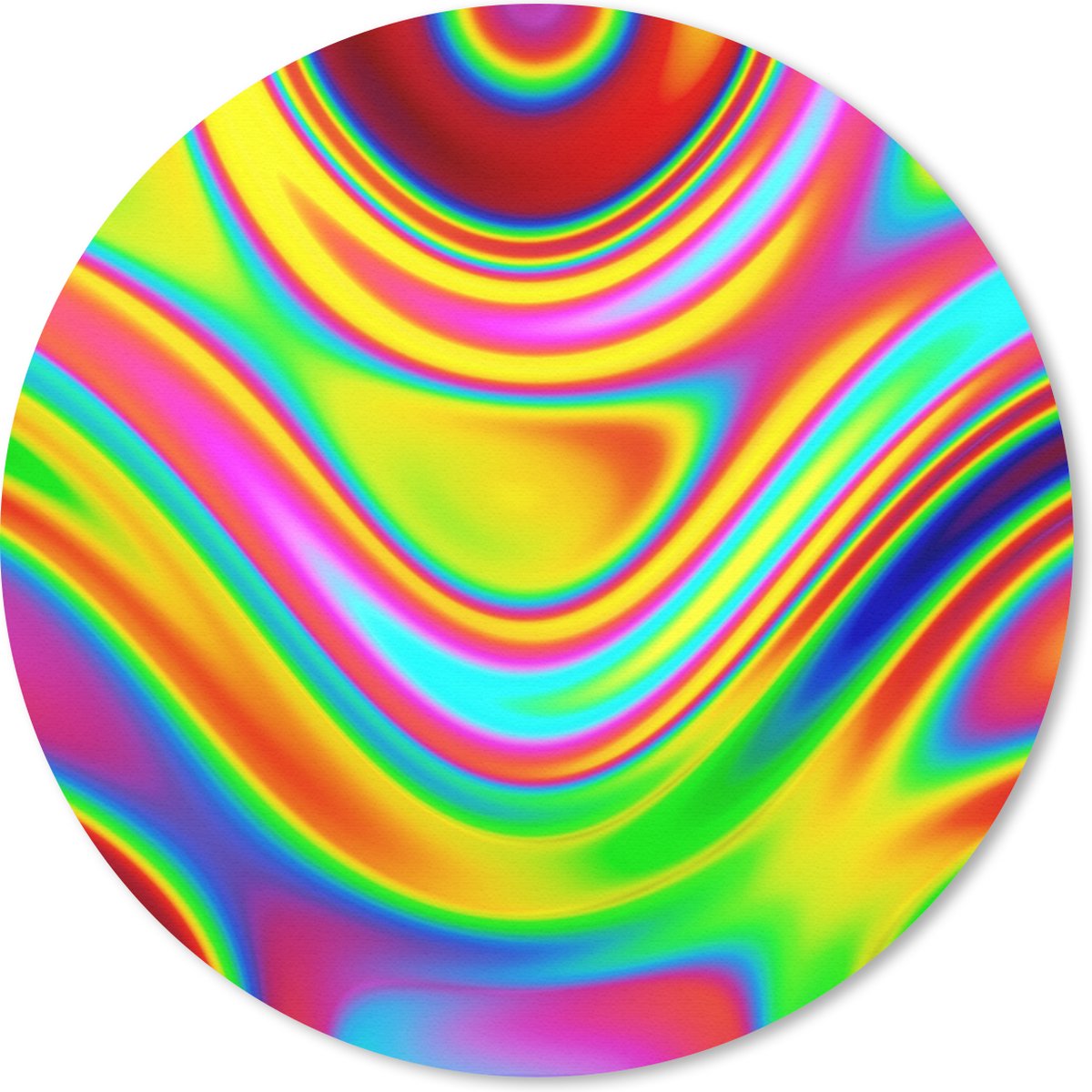 Muismat rond 50x50 cm - Mousepad Kunst - Golven - Kleuren - Psychedelisch - Ronde muismatten