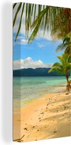 Canvas Schilderij Strand en palmbomen bij de San Blas-eilanden bij Panama - 40x80 cm - Wanddecoratie