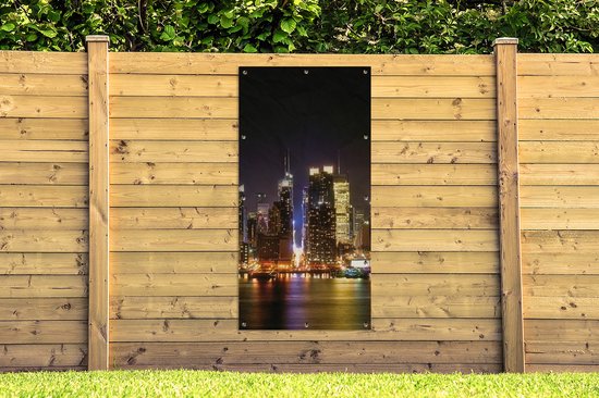 Décoration murale extérieur New York - Skyline - Couleurs - 80x160 cm - Toile de jardin