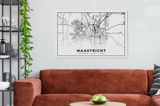 Tableau sur Toile City Map - Maastricht - Zwart - Wit - 120x80 cm - Décoration murale