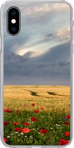 Geschikt voor iPhone X hoesje - Bloemen - Tarwe - Wolken - Siliconen Telefoonhoesje