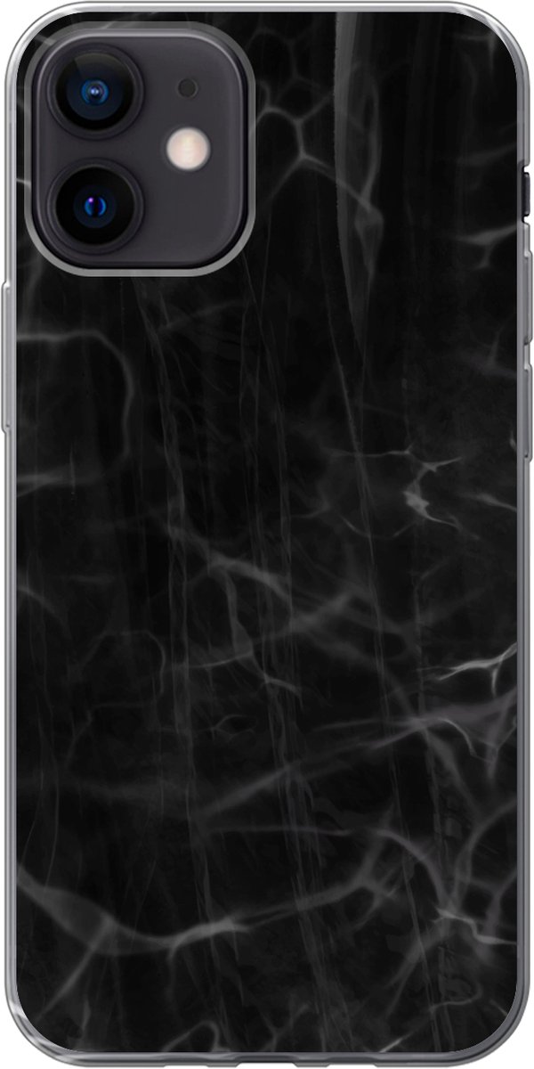 Telefoonhoesje Geschikt voor iPhone 12 hoesje - Marmer print - Patronen - Zwart - Siliconen Telefoonhoesje Telefoonhoesje