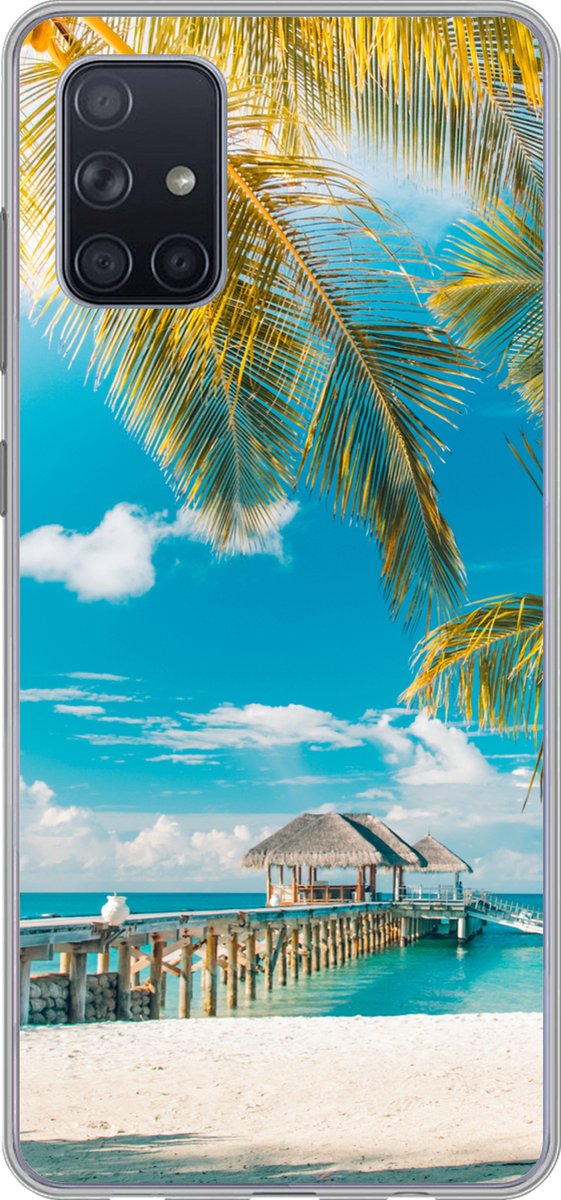 Telefoonhoesje Geschikt voor Samsung Galaxy A51 hoesje - Tropisch - Strand - Palmboom - Siliconen Telefoonhoesje Telefoonhoesje