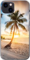 Geschikt voor iPhone 13 mini hoesje - Zonsondergang - Strand - Palmboom - Siliconen Telefoonhoesje