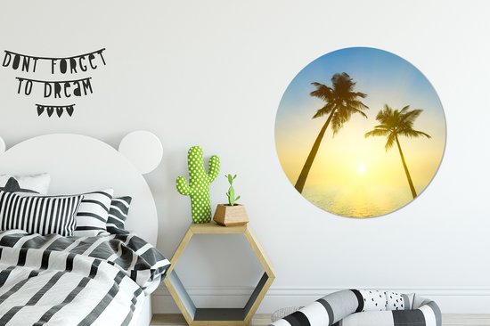 WallCircle - Wall Circle - Wall Circle - Plage - Coucher de Soleil - Palmiers - Aluminium - Dibond - 90x90 cm - Intérieur et Extérieur