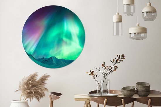 WallCircle - Cercle Mural - Cercle Mural - Aurores Boréales - Berg - Nuit - Aluminium - Dibond - 120x120 cm - Intérieur et Extérieur XXL