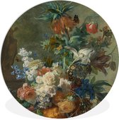 Wandcirkel - Muurcirkel Binnen - Stilleven met bloemen - Schilderij van Jan van Huysum - ⌀ 90 cm - Wanddecoratie - Ronde Schilderijen