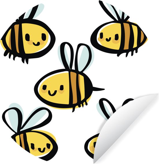 Illustration de cinq abeilles autocollant de papier peint cercle mural ⌀ 30 cm / cercle de papier peint / cercle mural / cercle vivant - auto-adhésif et découpe ronde
