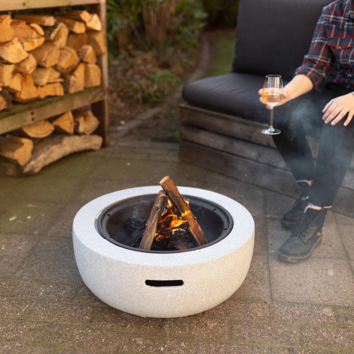 Esschert Design Vasque à feu aspect béton MGO S
