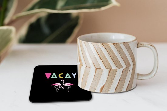 Sous-verres pour verres - Été - Flamingo - Zwart - 10x10 cm - Sous-verres en verre - 6 pièces