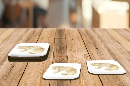 Sous-verres pour verres - Vintage - Jaguar - Or - 10x10 cm - Sous-verres en verre - 6 pièces