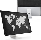 kwmobile Hoes voor 24-26" Monitor - PC cover met 2 vakjes aan de achterzijde - Monitor beschermhoes Wereldkaart design in wit / zwart