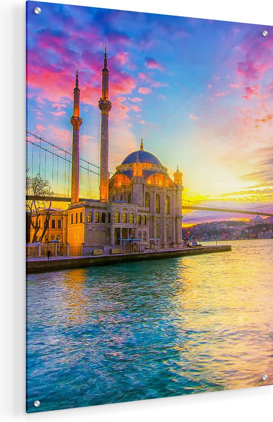 Artaza Glasschilderij - Kleurrijke Ortakoy Moskee In Instanbul - 45x60 - Plexiglas Schilderij - Foto op Glas