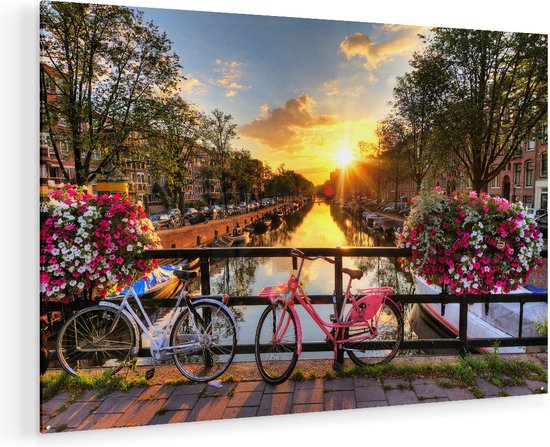 Peinture sur verre Artaza - Pont d'Amsterdam avec lever de soleil - 135x90 - Groot - Peinture sur plexiglas - Photo sur Glas