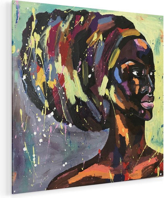 Artaza Glasschilderij - Getekende Afrikaanse Vrouw - Abstract - 90x90 - Groot - Plexiglas Schilderij - Foto op Glas