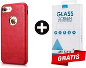 Backcase Lederen Hoesje iPhone 7 Rood - Gratis Screen Protector - Telefoonhoesje - Smartphonehoesje