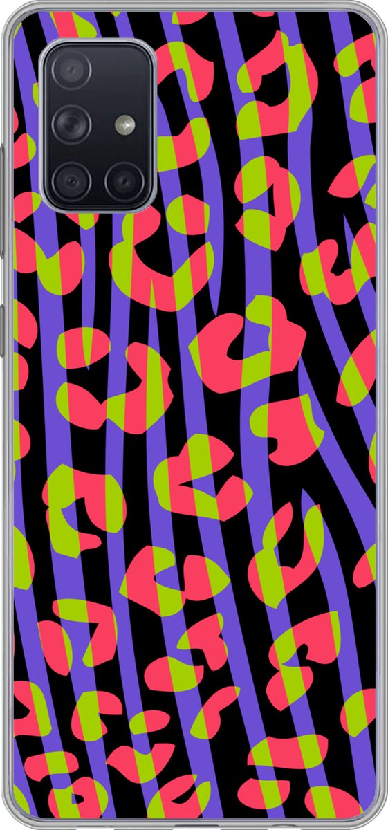 Telefoonhoesje Geschikt voor Samsung Galaxy A51 hoesje - Panterprint - Zebra - Neon - Siliconen Telefoonhoesje Telefoonhoesje