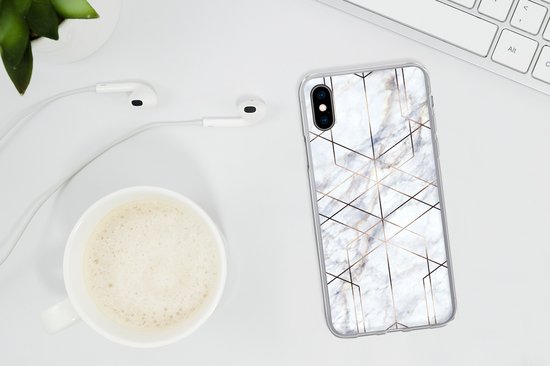 Coque pour iPhone Xs - Marbre - Or - Wit - Coque de téléphone en Siliconen