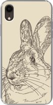Geschikt voor iPhone XR hoesje - Vintage illustratie van een konijn - Siliconen Telefoonhoesje