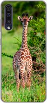 Geschikt voor Samsung Galaxy A50 hoesje - Baby - Giraffe - Planten - Siliconen Telefoonhoesje