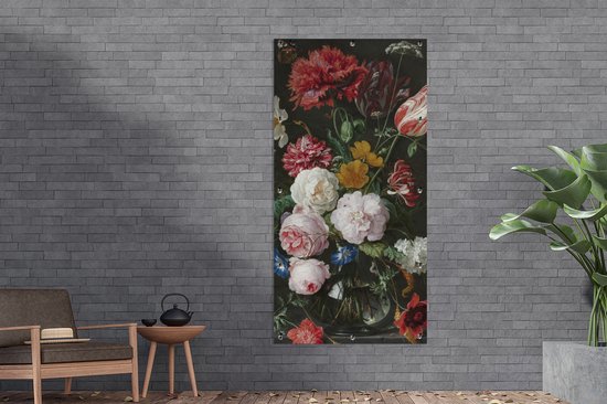 Décoration murale extérieur Nature morte aux fleurs dans un vase en verre - Peinture de Jan Davidsz. de Heem - 80x160 cm