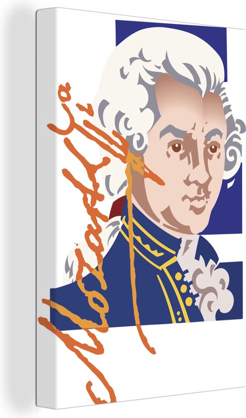 Canvas Schilderij Illustratie van Mozart in kleur - 20x30 cm - Wanddecoratie