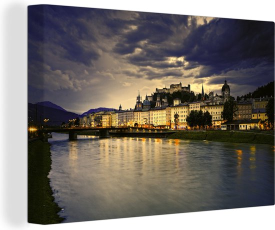 Toile Peinture Salzbourg coucher de soleil - 120x80 cm - Décoration murale