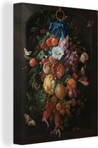 Toile Peinture Guirlande de fruits et de fleurs - Peinture de Jan Davidsz de Heem - 60x80 cm - Décoration murale