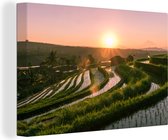 Canvas Schilderij Rijstvelden in Indonesië met zonsondergang - 120x80 cm - Wanddecoratie