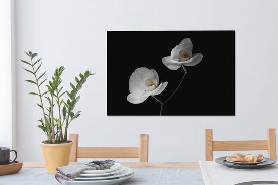 Tableau sur toile Orchidée - Fleurs - Zwart - Wit - Nature morte - 60x40 cm - Décoration murale