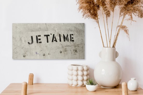 Canvas Schilderij Quotes - Je t'aime - Ik hou van jou - Frans - Liefde - 40x20 cm - Wanddecoratie